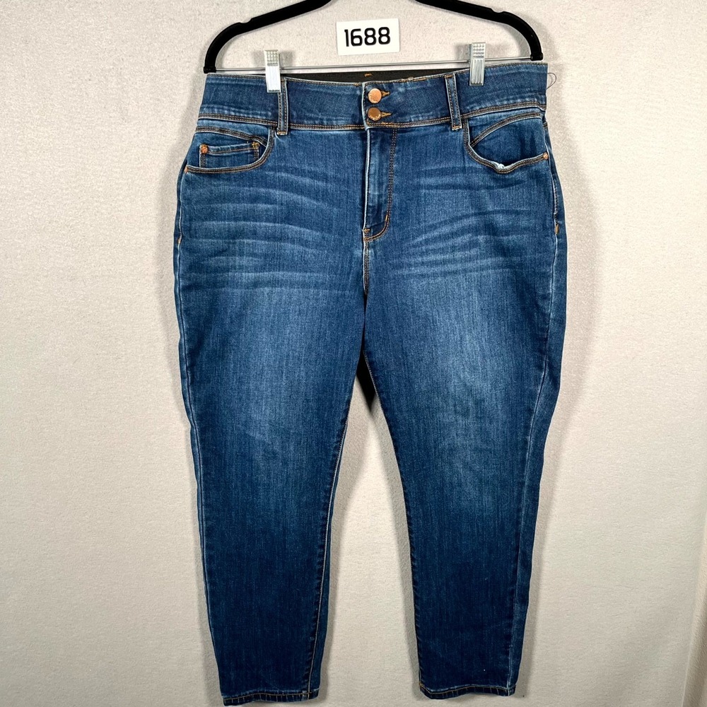 Indigo Poppy Jeans Womens 16 Petite Blue Denim‎ Stretch Skinny Leg Whiskering